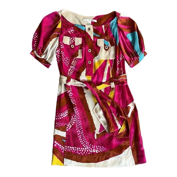 Diane von Furstenberg Silk Margot Belted Mini Dress | Vibrant Abstract Pink - Picture 6 of 11